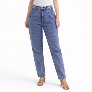 90s Vintage Pleated Womens Jeans Acid Wash Denim High Waist Tapered Leg Size 14